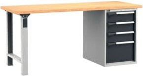 FAMI Werkbank mit Multiplexplatte und 4 Schubladen, Grau und Anthrazit, B/T/H: 200 x 75 x 89 cm - Bild 1