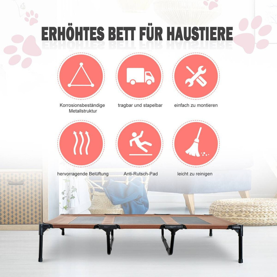 PawHut Hundeliege Outdoor aus Metall und Oxford-Gewebe, braun, B/H/L: 92 x 23 x 122 cm - Bild 3