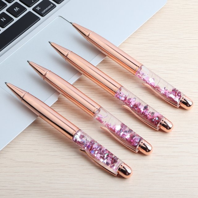 GENKKY Luxus Kugelschreiber mit Flow-Öl-Effekt und Kristall-Goldfolie in Gold und Pink aus Metall - Bild 1