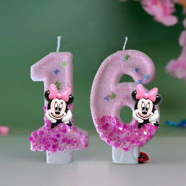 MINISO Mickey Cartoon Geburtstagskerze in Rosa mit Pailletten für deine Jubiläumsfeier - Bild 1