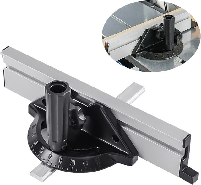 DAZZLEEX Aluminium-Gehrungszaun und Gehrungslehre in Silber mit verstellbarem 60 Grad Winkel und Zapfenlehre für Tischkreissägen - Bild 1