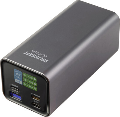 Voltcraft VC-C904 Powerbank 20000 mAh mit USB PD 100 W und LCD-Display in Grau matt mit USB-C und USB-A Anschlüssen - Bild 1