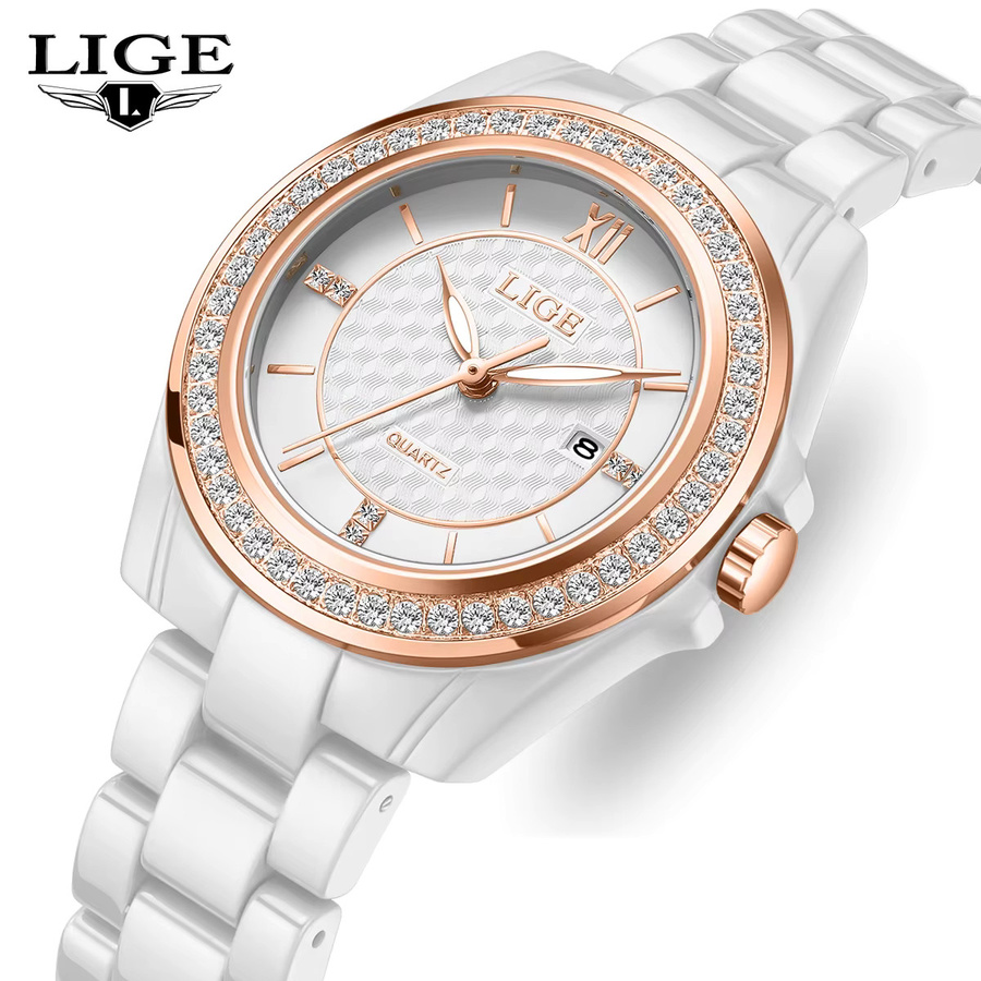 LIGE Armbanduhr Keramik, Quarz, Weiß, Damen - Bild 4