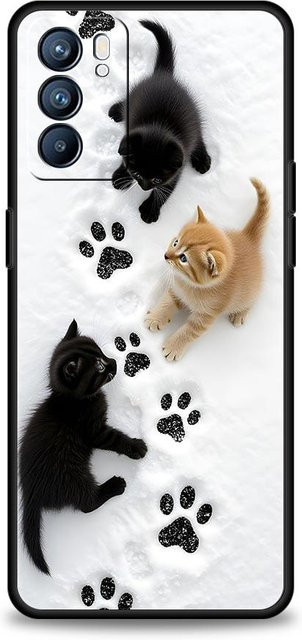 Süße Katzen-Handyhülle aus weichem TPU für Oppo Modelle in Schwarz und Multicolour - Bild 1