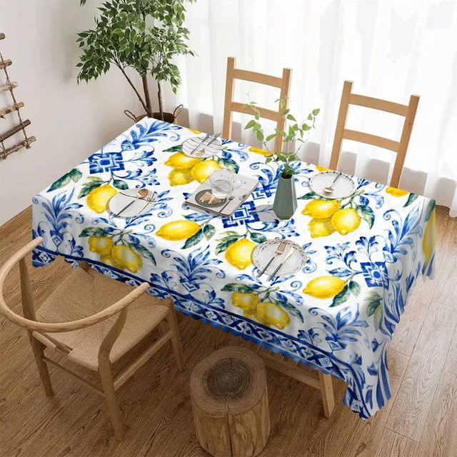 JMG Household Supplies Rechteckige Tischdecke mit Sommer-Zitronen und blauem Blumendruck, B/L: 100 x 160 cm - Bild 1
