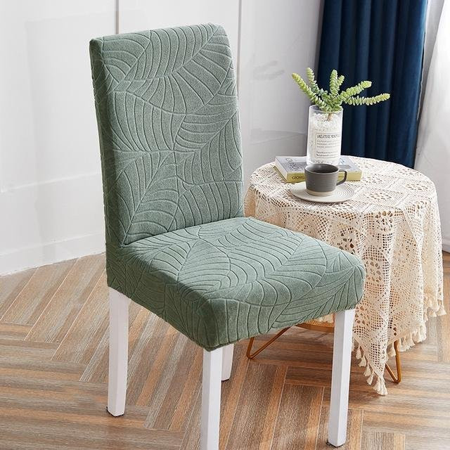 Jacquard Stretch Stuhlbezug für Esszimmerstühle, schmutzabweisend und elastisch, Farbe: Grün - Bild 1