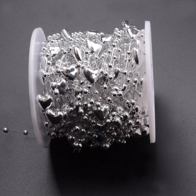 Silberne Perlenkette mit Herzform auf Angelschnur für Hochzeiten, Weihnachten und Valentinstag, 10 m Länge - Bild 1