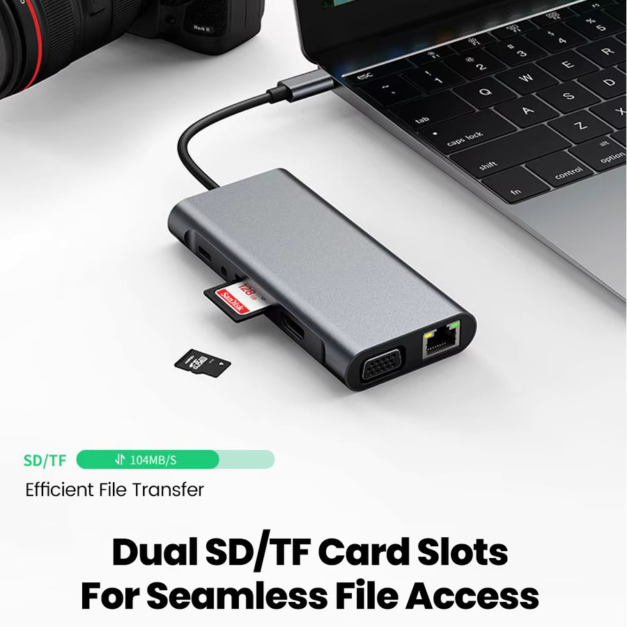 11 in 1 USB C Multiport Hub Adapter mit 4K HDMI, RJ45 Ethernet und SD/TF Kartenleser als Docking Station für deinen Laptop und PC - Bild 4