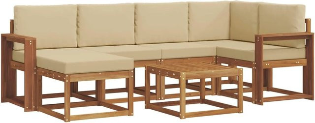 vidaXL Outdoor-Sofagarnitur in L-Form aus Akazienholz mit 7 Kissen in Natur-Beige - Bild 1