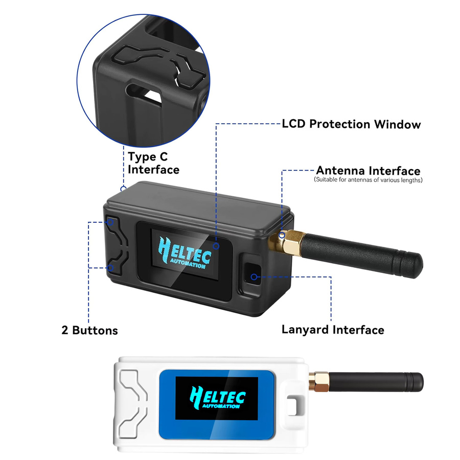 Heltec V3 LoRa 32 ESP32-S3 SX1262 Meshtastic Meshcore Node mit Gehäuse, OLED-Display, WiFi und BLE, Schwarz - Bild 2