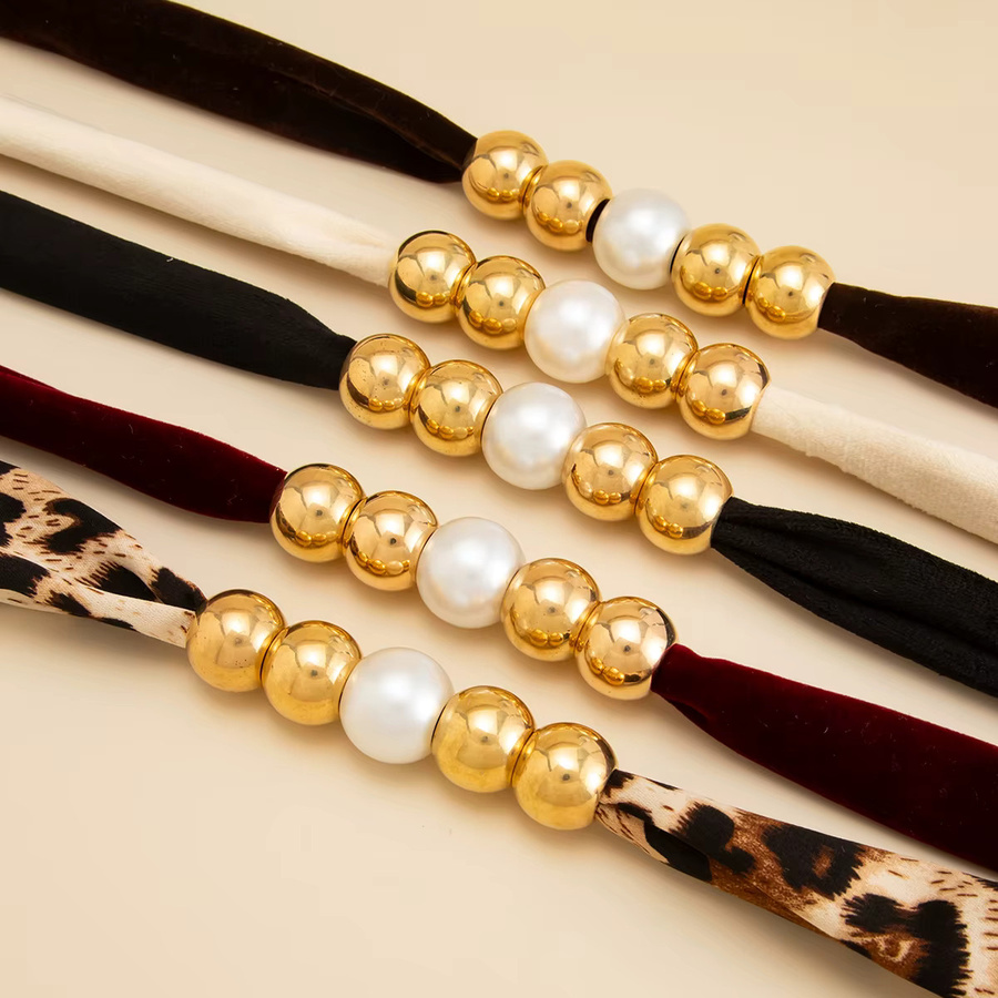 SHIXIN Halskette, Leopardenmuster, Samt, Perle, Damen, Gold - Bild 3