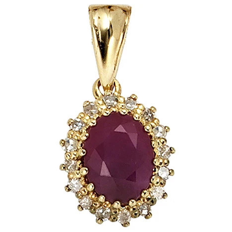 Colfem Anhänger 585 Gelbgold, 16 Diamanten, 0.16ct, 1 Rubin, rot, Unisex - Bild 1