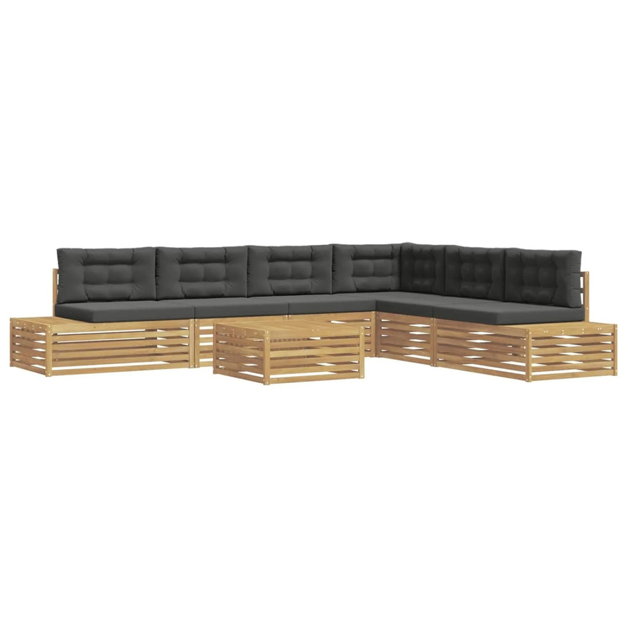 vidaXL 7-teilige Outdoor-Sofagarnitur aus Akazienholz und Polyester in Weiß und Anthrazit - Bild 2