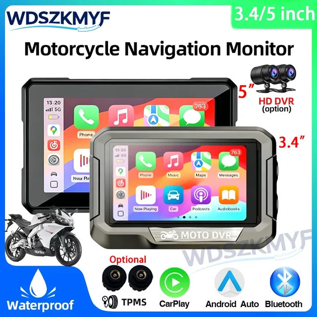 WDSZKMYF Tragbares Motorrad-Navigationsdisplay mit 3,4 bis 5,0 Zoll Bildschirm, Kabelloses CarPlay und Android Auto, GPS und Bluetooth, Schwarz - Bild 1