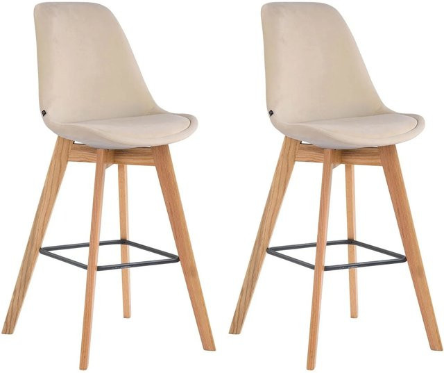 DELUKE 2er Set Barhocker GIKAR aus Samt in Creme, moderne Barstühle mit Lehne, B/T/H: 48 x 56 x 112 cm - Bild 1