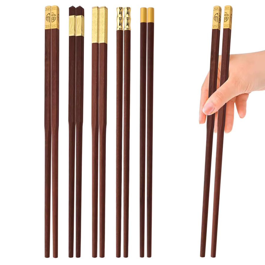 5 Paar Uniturcky Essstäbchen aus Holz in Rot und Braun, wiederverwendbare Sushi-Stäbchen im Set - Bild 6