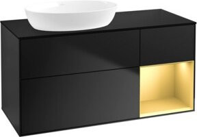 V&B Waschtischunterschrank Finion mit Wandbeleuchtung, Breite: 120 cm, Farbe: Schwarz und Gold, lackiert - Bild 1