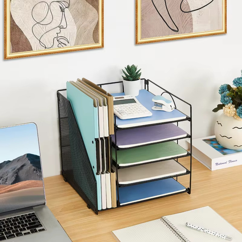 5-Schicht Dokumenten-Organizer aus Metall für A4-Dateien, Desktop-Ablage für Büro und Schreibtisch in Pink oder Schwarz - Bild 4