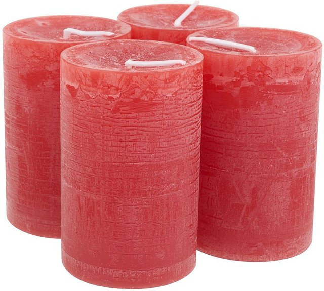 Wiedemann Marble Kerzen 4er-Pack in Rubin Rot mit Rustik-Optik aus Paraffin - Bild 1