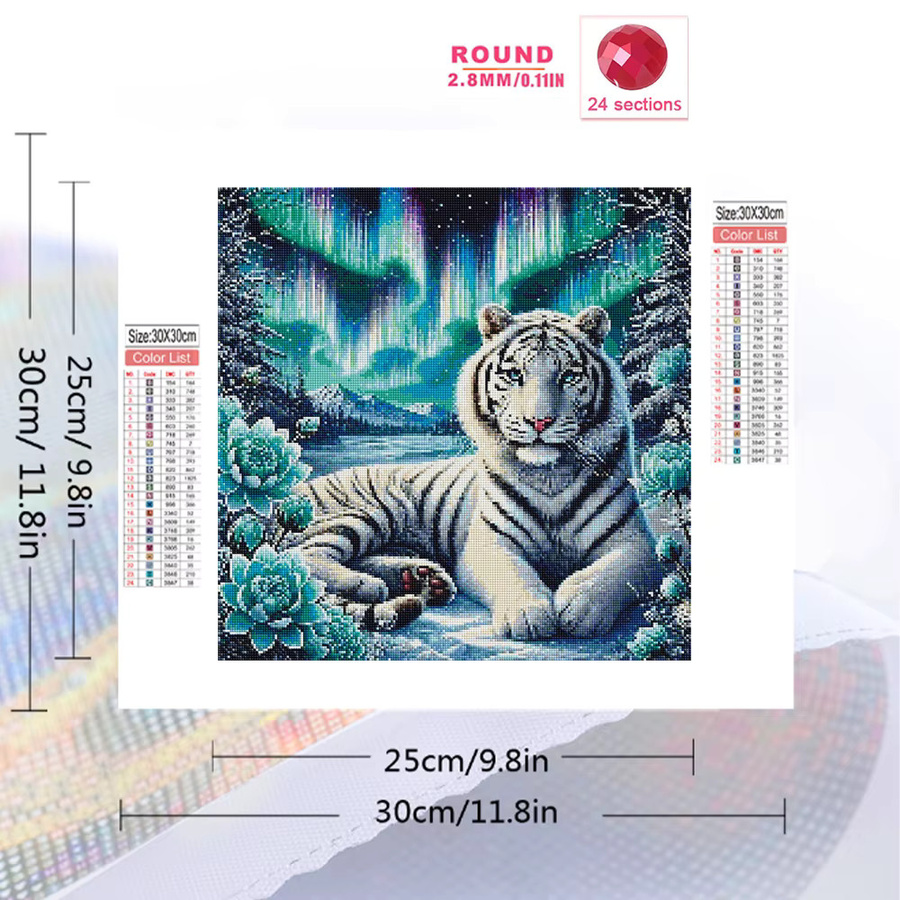 Evershine Diamant-Mosaik Tiger-Bild mit Strass-Stickerei und Blumen-Motiv, Multicolour, B/T/H: 20 x 20 x 20 cm - Bild 2