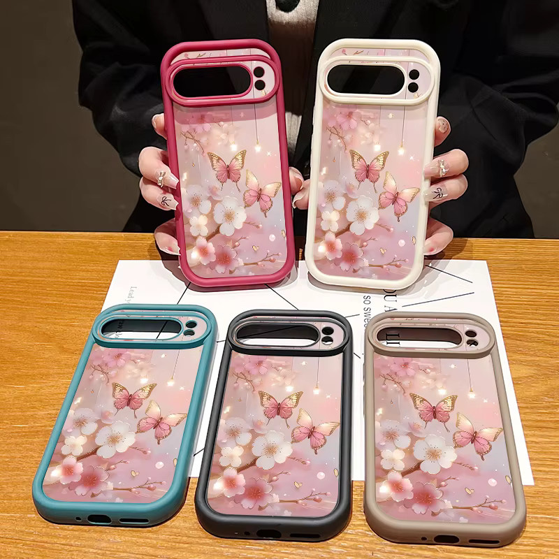Stoßfeste MOESOE TPU-Handyhülle mit Blumen-Schmetterling-Print für Google Pixel 10 9 8 7 Pro XL 7A 8A 9A in Rosa - Bild 2