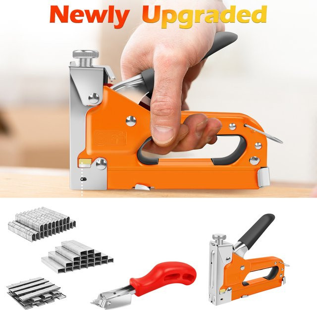 DayPlus 3-in-1 Hochleistungs-Tacker aus Stahl in Orange mit 3000 Heftklammern für Holz, Polsterarbeiten und DIY-Projekte - Bild 1