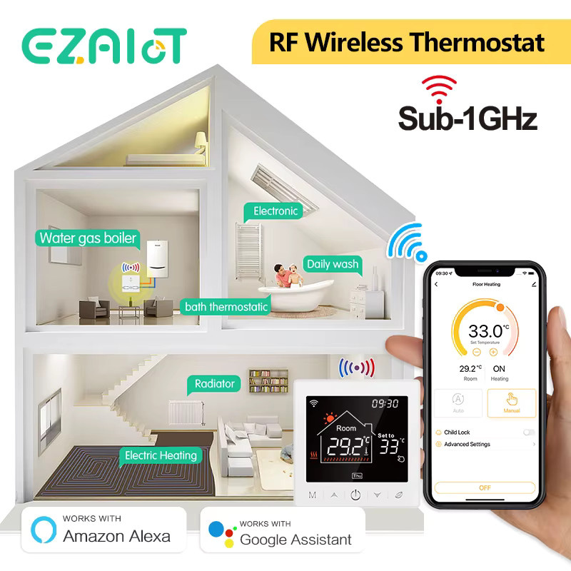 EZAIoT Drahtloser WiFi-Temperaturregler für Bodenheizung und Gaskessel, Smart Home Thermostat in Weiß mit App-Steuerung, kompatibel mit Tuya, Alexa und Google Home - Bild 2