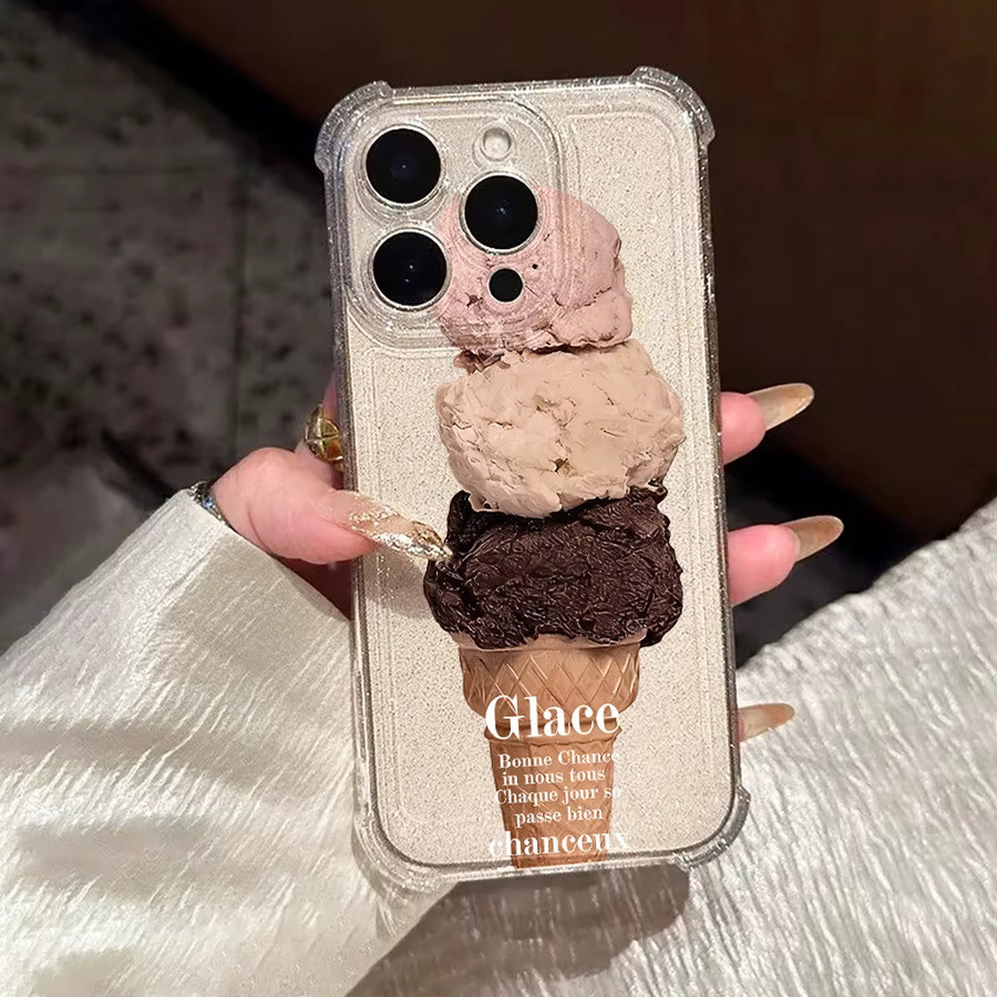Glitzernde Handyhülle mit Eiscreme-Muster für Apple iPhone 17, 16, 15, 14, 13, 12, 11 Pro Max, sturzsicheres Silikon-Softcover, transparent - Bild 5