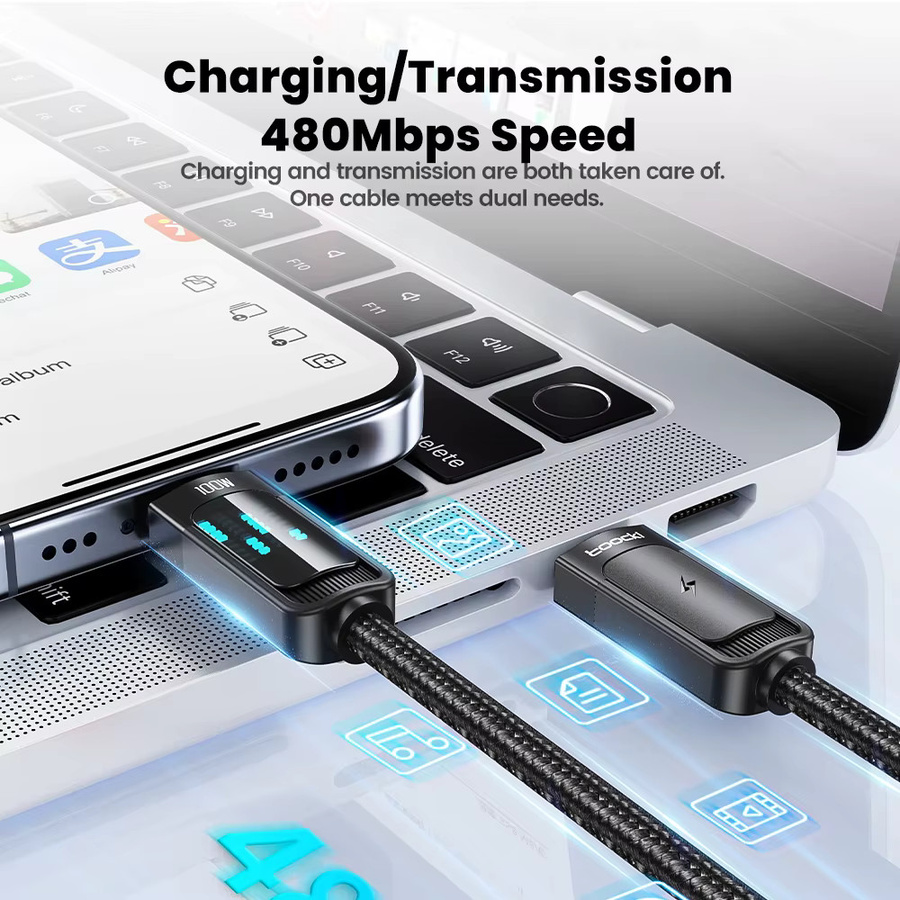 Toocki USB Typ C auf USB C Kabel 100 W Schnellladekabel in Schwarz oder Blau - Bild 4