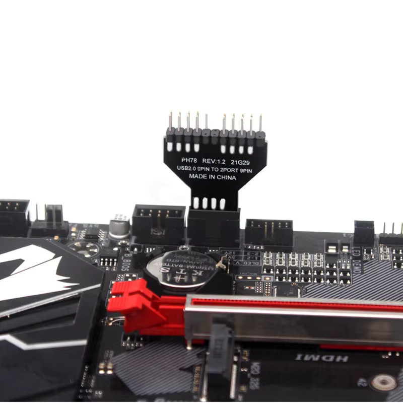 OULLX USB 2.0 9-Pin 1 auf 2 Splitter Adapter Schwarz zur Unterverkabelung und Frontplattenverlängerung für PC Mainboard - Bild 3
