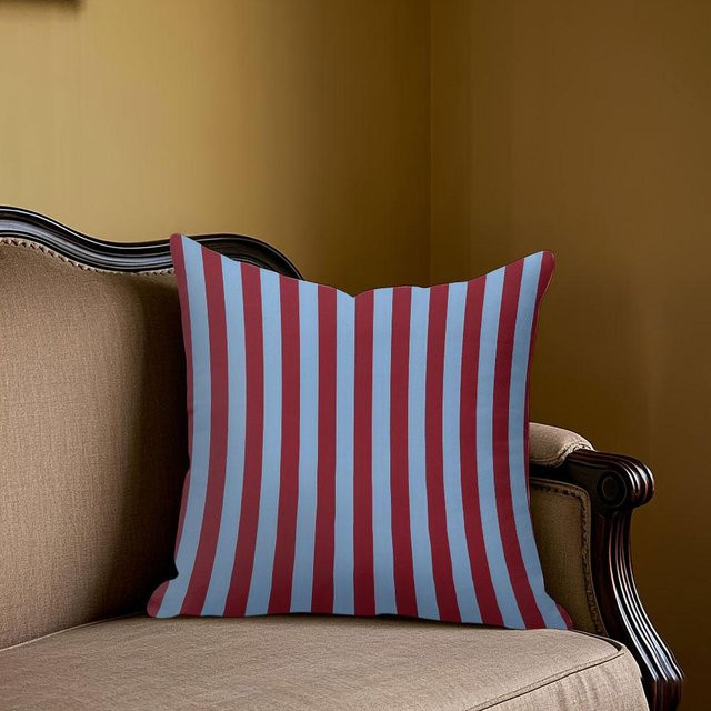 Potdemiel Jacquard Kissenbezug mit vertikalen Streifen in Bordeauxrot, Hellblau und Grau, quadratisch, B/T/H: 40 x 40 x 40 cm - Bild 1