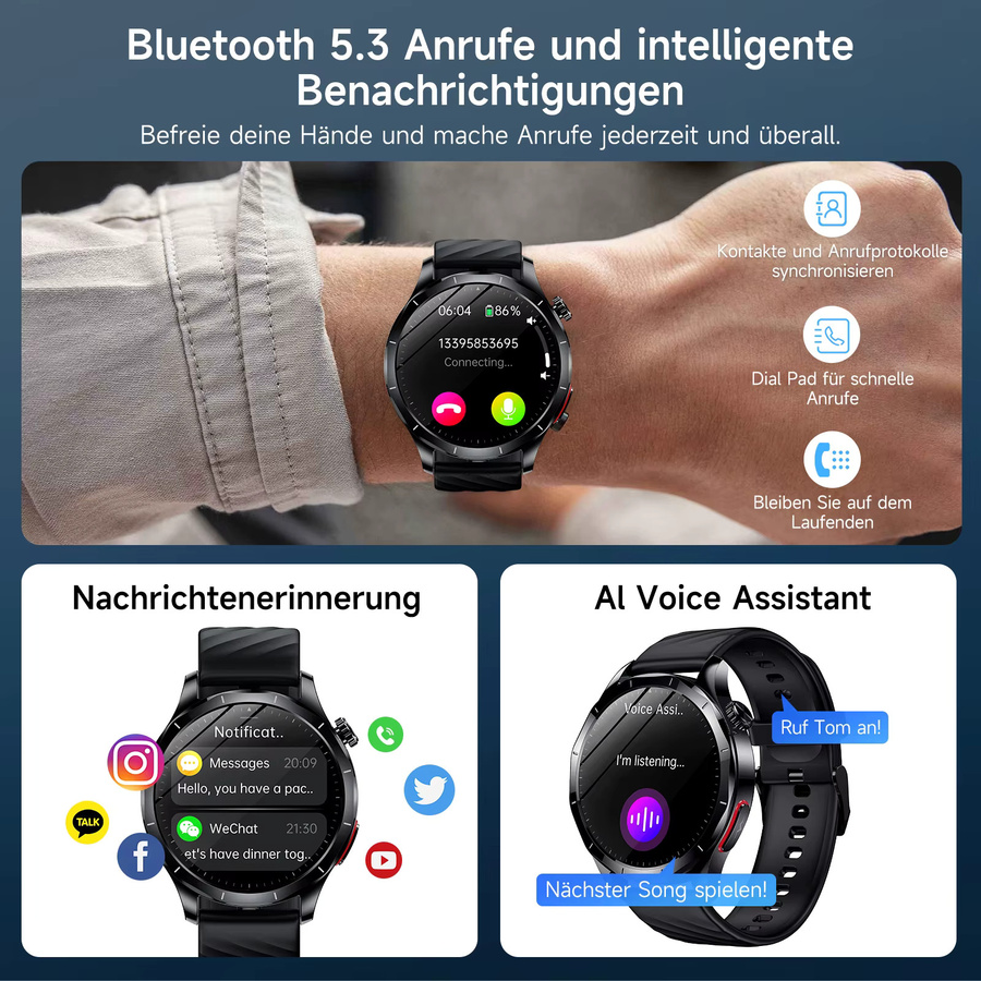 Marsyu Smartwatch, Schwarz, Silikon, Unisex - Bild 5