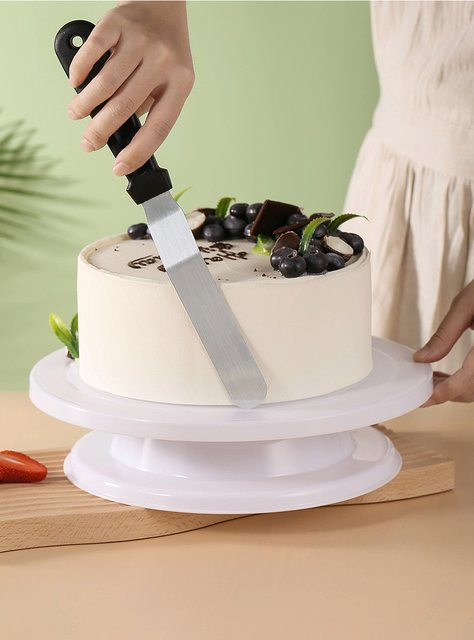 Rotierender Kuchendrehtisch aus Kunststoff in Weiß, Durchmesser: 27,94 cm - Bild 1
