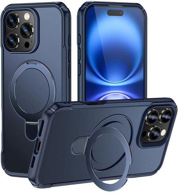 YULIN Magnetische Schutzhülle mit Metallringständer für iPhone 11 bis iPhone 17 Pro Max, Stoßfeste Abdeckung in Schwarz und Blau - Bild 1