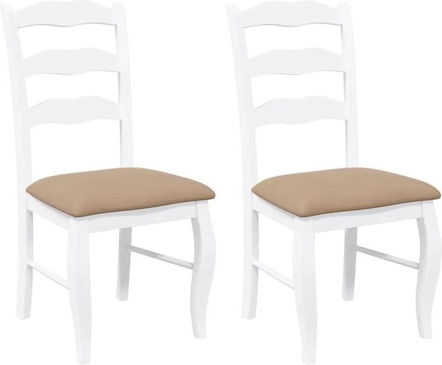 DELUKE Esszimmerstühle RESZ 2er Set aus Gummibaum-Massivholz mit Polsterung in Weiß-Braun - Bild 1