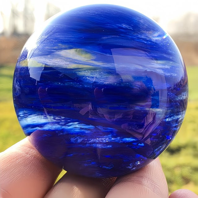 Blaue Geschmolzene Quarzkristallkugel als dekorative Tischdekoration und Worry Stone - Bild 1