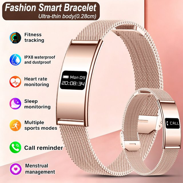 BOXUXING Damen Smart-Armband Fitness Tracker in Schwarz mit Gesundheitsmonitor, IPX8 wasserdicht und Anruferinnerung für Android und iOS - Bild 1