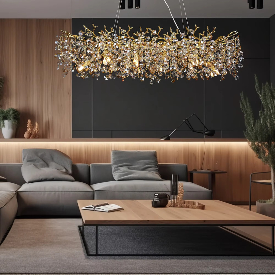 Artpad Kronleuchter mit Kristallen in Gold, Luxus Hängelampe für Esszimmer und Küche - Bild 2