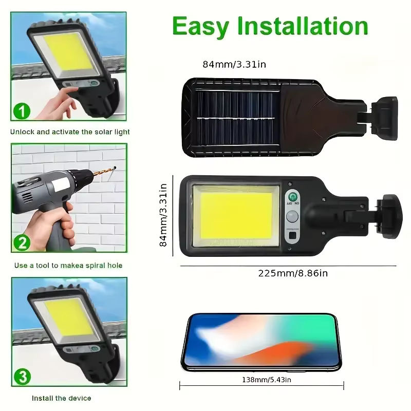 Solar-LED-Bewegungsmelder-Leuchte mit 117 COB-LEDs und 3 Beleuchtungsmodi, schwarze Solar-Sicherheitsleuchte für Garten, Terrasse und Garage - Bild 6