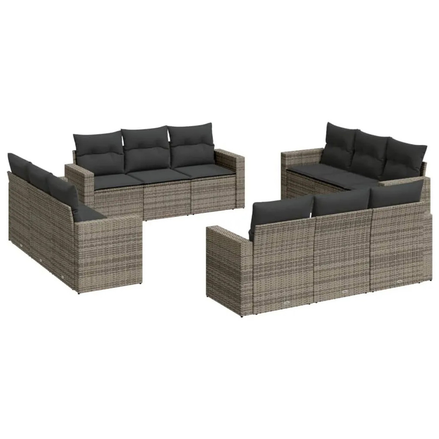 vidaXL 12-tlg. Garten-Sofagarnitur aus Polyrattan in Grau mit Kissen und Metallgestell - Bild 2