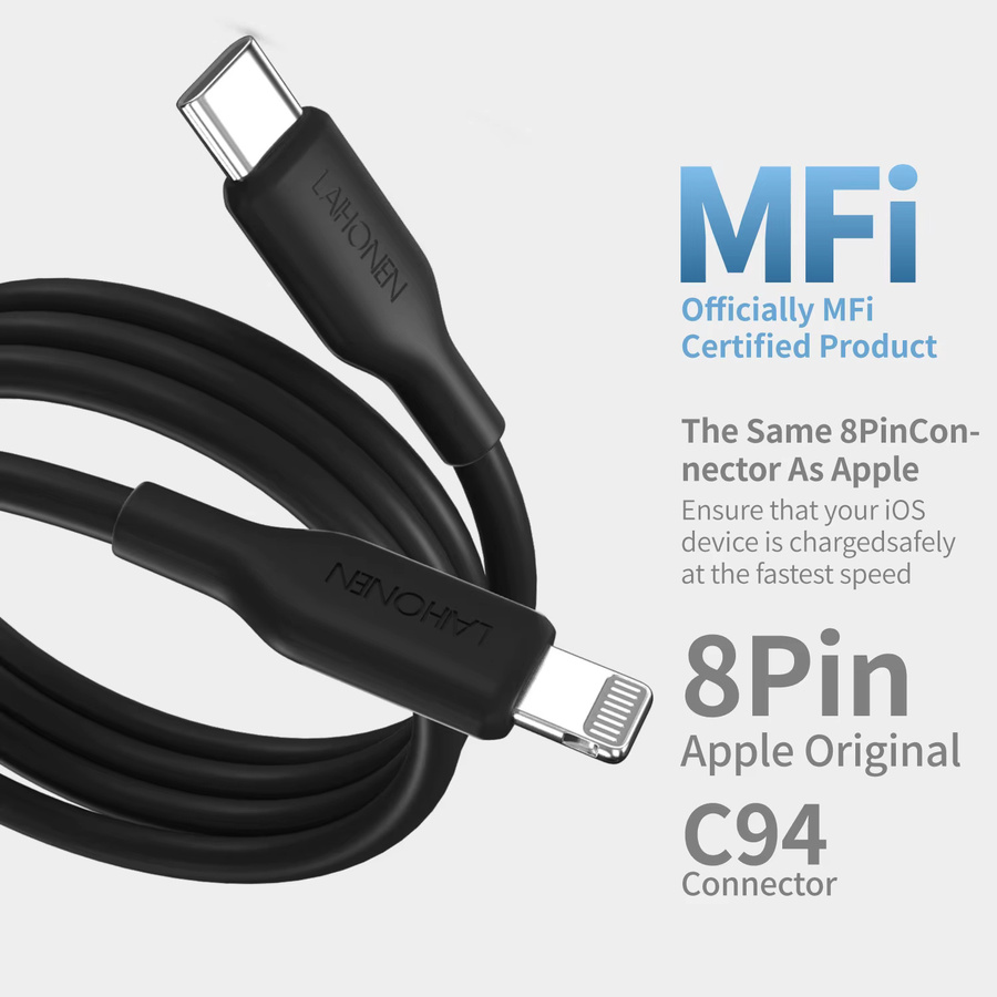 LAIHONEN USB-C auf Lightning Schnellladekabel 27W in Schwarz für iPhone und iPad - Bild 5