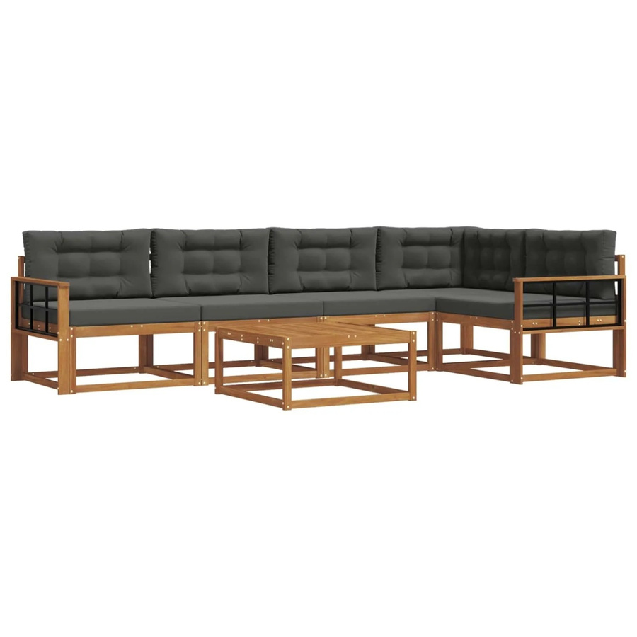 vidaXL Outdoor-Sofagarnitur 6-teilig aus Akazienholz mit Kissen in Anthrazit und Natur - Bild 2