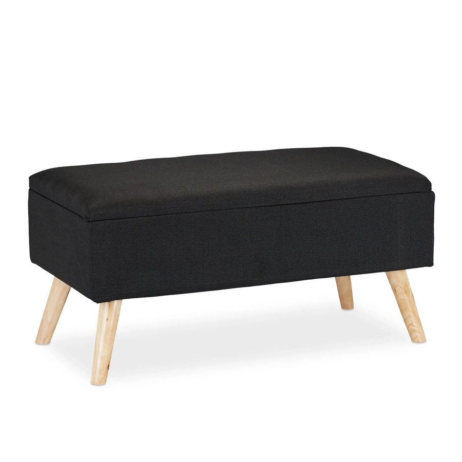 Relaxdays Sitzbank mit Stauraum aus Stoff in Schwarz, B/T/H: 79,5 x 39,5 x 39,5 cm - Bild 2
