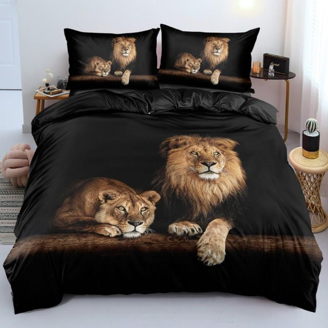 Lodestar Bettwäscheset mit Löwen und Tiger Motiv in Schwarz, 2-teilig aus Mikrofaser, B/H: 228 x 228 cm - Bild 1