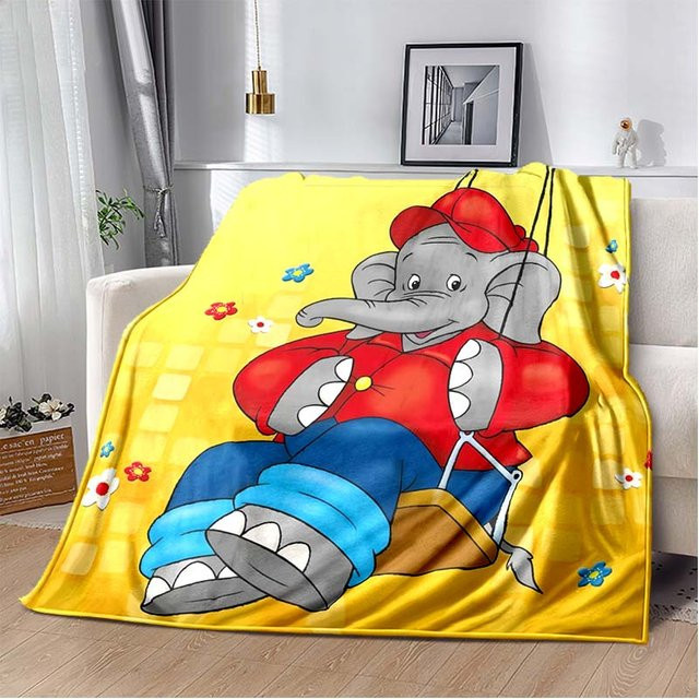 Benjamin Blümchen Flanelldecke von LOLO IU in Gelb, weiche Kuscheldecke für Kinder mit Cartoon-Print, B/B: 80 x 120 cm - Bild 1