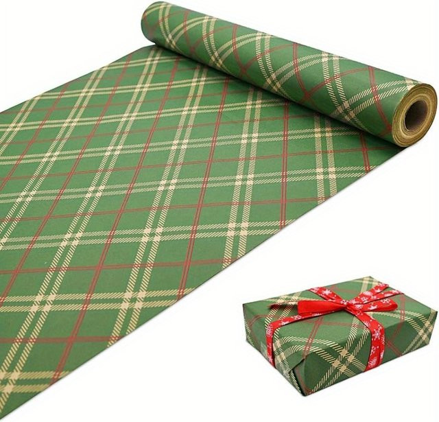 Weihnachts-Geschenkpapier mit grünem und rotem Karomuster, Breite: 43 cm, Länge: 300 cm - Bild 1
