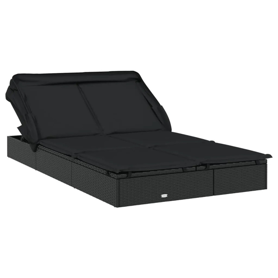vidaXL 2-Personen-Sonnenliege aus Polyrattan mit Sonnendach in Schwarz, B/T/H: 213 x 118 x 97 cm - Bild 2