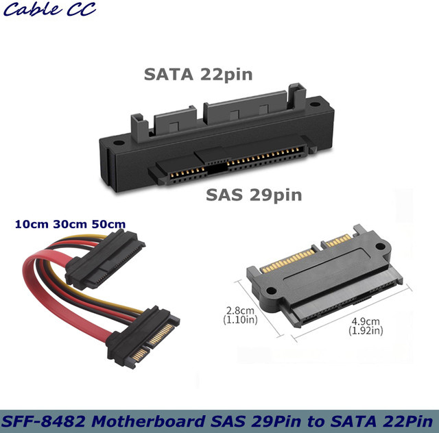 CableCC SFF-8482 29-Pin SAS zu SATA Adapter, 90 Grad abgewinkelt, Schwarz - Bild 1