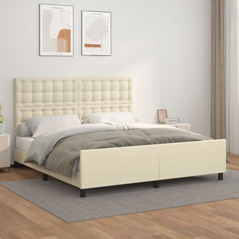 Polsterbett vidaxl mit Kopfteil in Beige aus Kunstleder und Holzwerkstoff, B: 160 cm, L: 200 cm, H: 128 cm - Bild 1