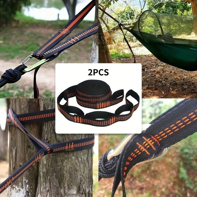 2 Stück Hochbelastbare Hängemattengurte in Orange für Outdoor-Camping mit hoher Tragfähigkeit - Bild 1